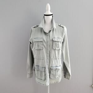 Universal Thread Striped Drawstring Light Wash Denim Jean Jacket M